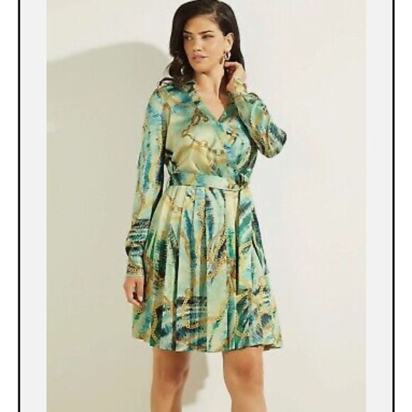 NWT Marciano Green Wrap Tie Front Dress - Picture 1 of 8